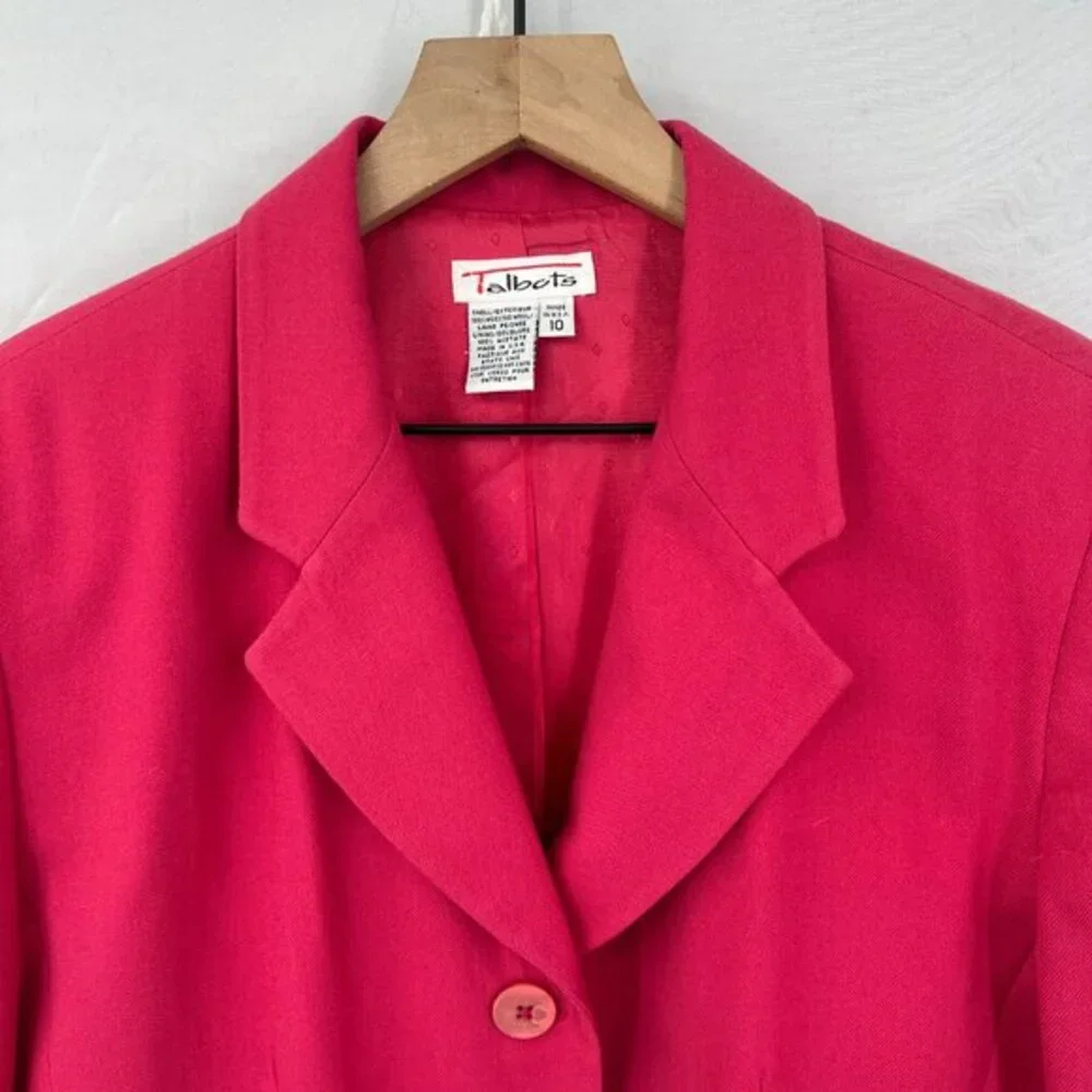Vintage Talbots worsted‎ wool bubble gum pink 4 button blazer jacket career 10